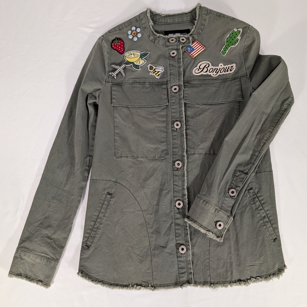 William Rast-Knotto Olive Green Shirt Jacket w/ Patchwork & Pins Size Junior XS